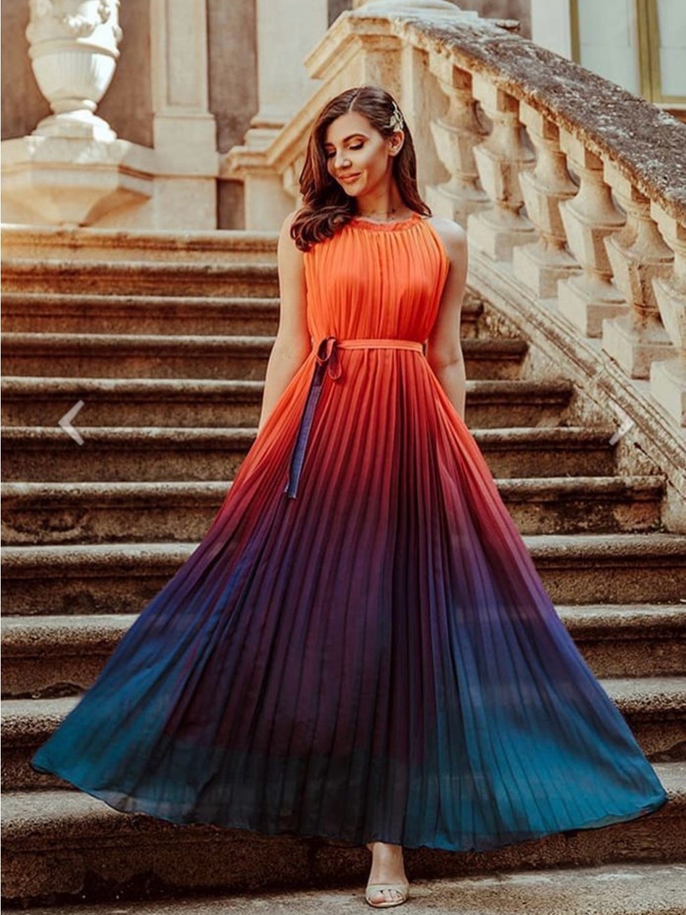 Splendor of the Sunset Gradient Pleated Maxi Dress
